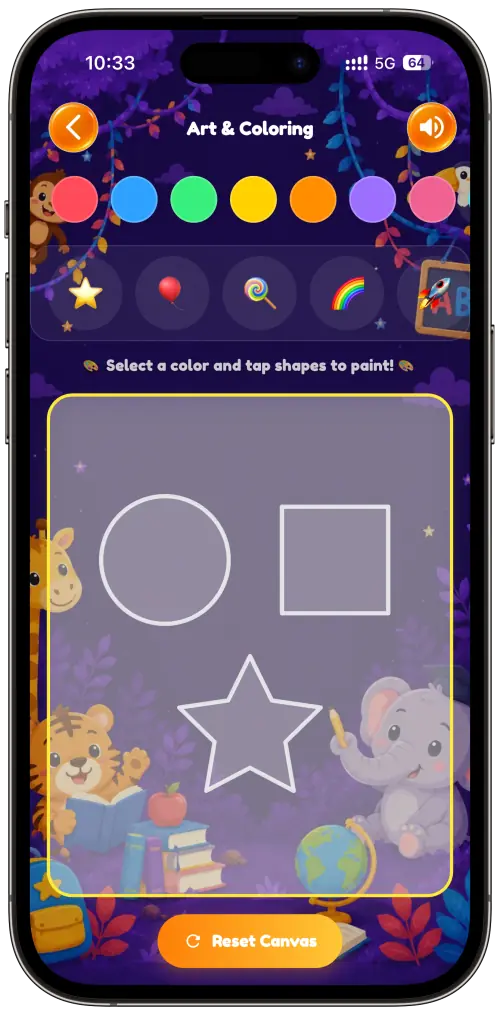 Interactive learning activities for children in a digital app